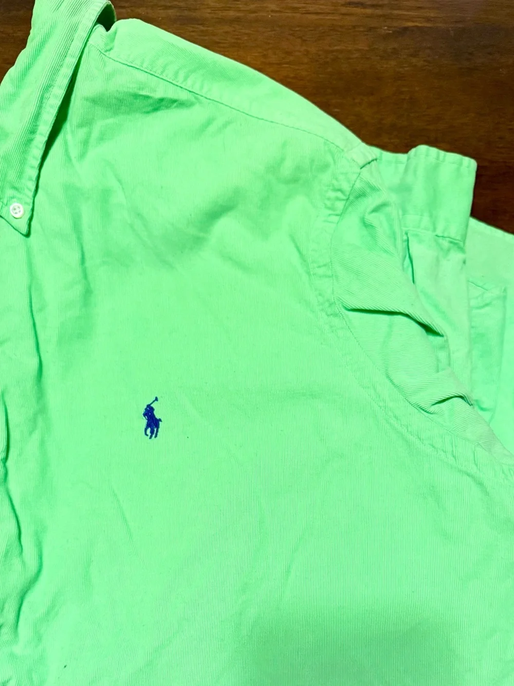 Ralph Lauren Polo Shirt in Bright Green with Blue Pony Corduroy